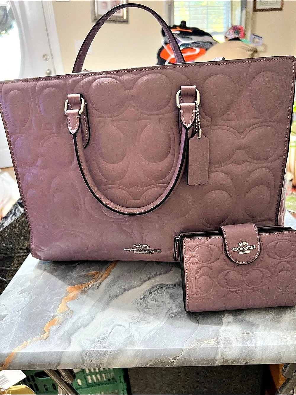 Coach large Maggie Tote lilac and matching wallet
